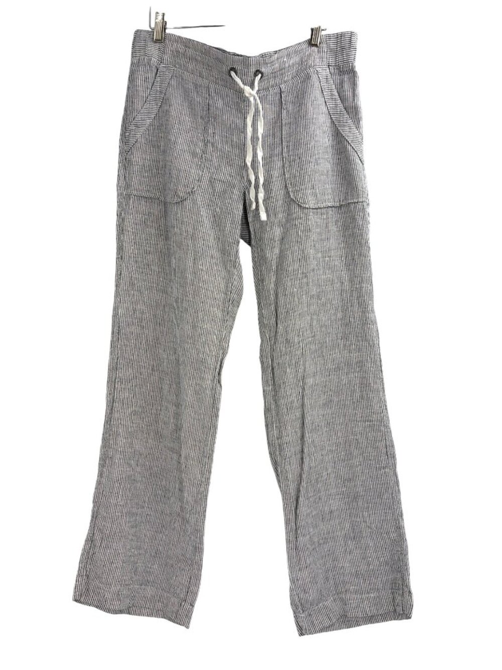 Athleta Pants Womens 8P Cabo Linen Coastal Lounge Striped Blue White Pinstripe